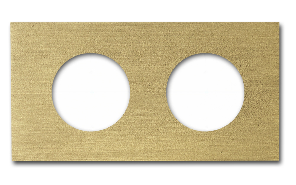 Socket frame metal in Old Gold 2 gang horizontal. Vectis Square series