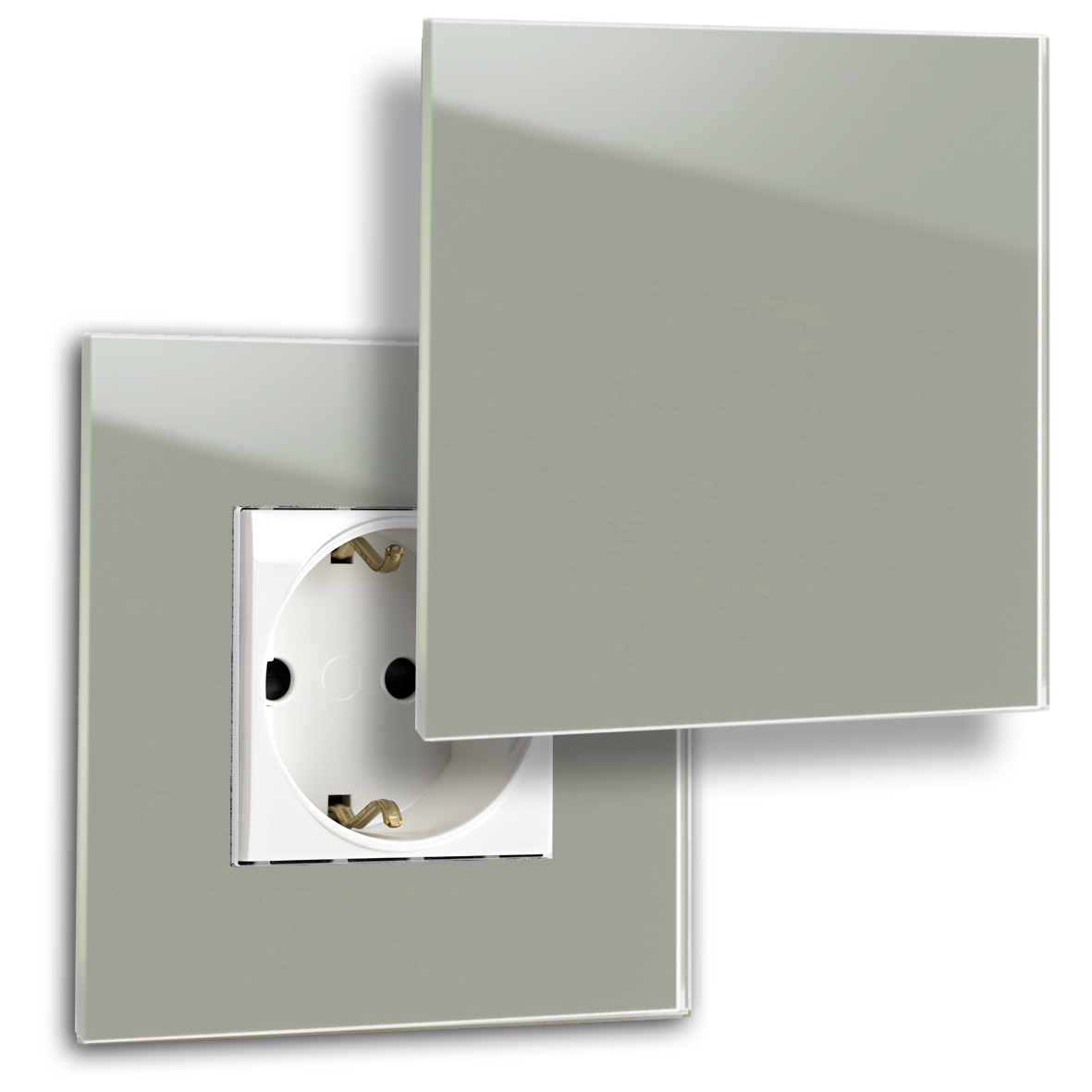 Steckdose mit Abdeckung 1 fach Glas-Optik Farrow Ball Farbe 25 pigeon