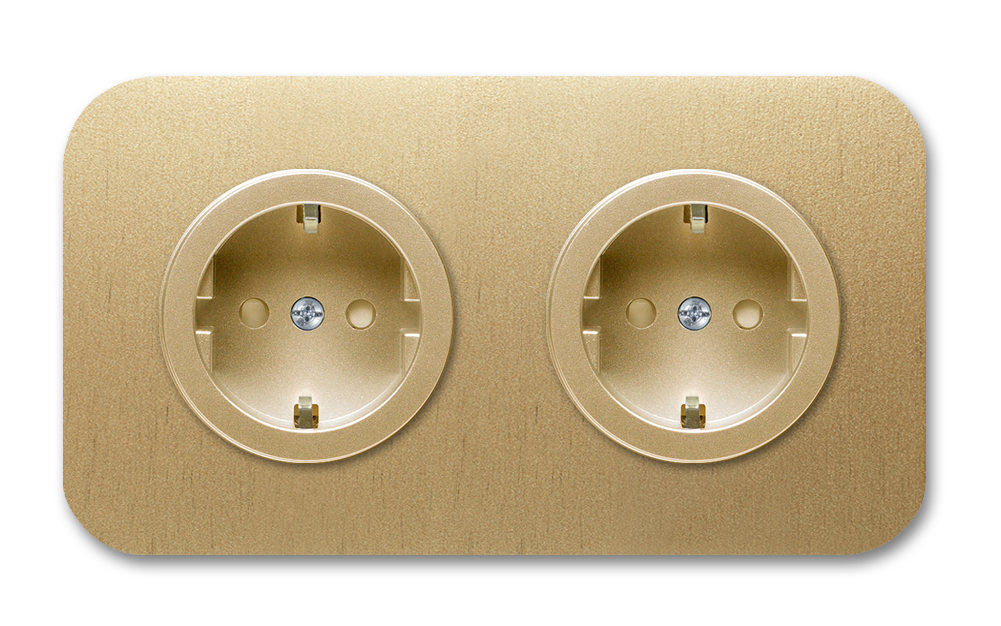 Steckdose Metall Gold abgerundet 2-fach. Cube Series
