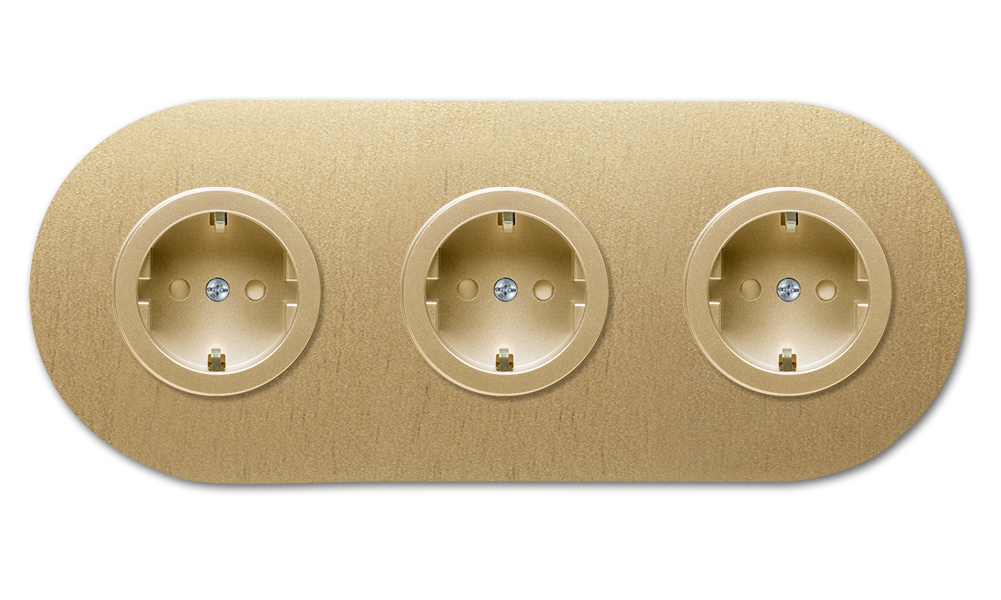 Socket metal gold 3 gang. Round Series