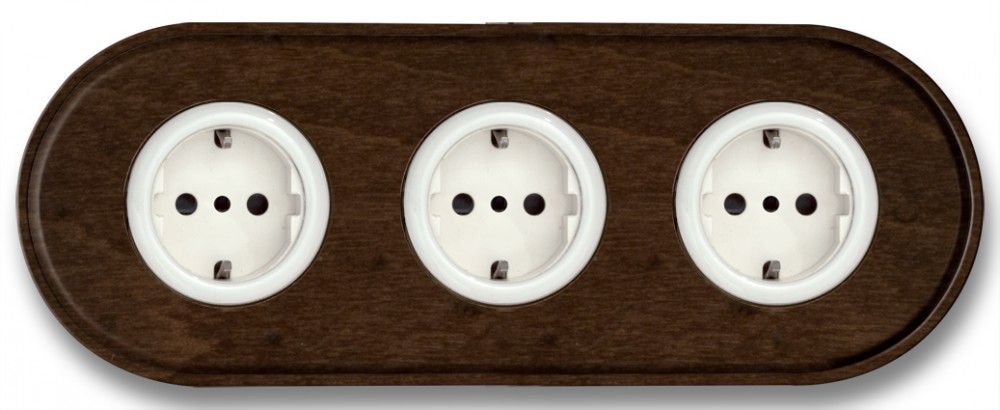 Steckdose Porzellan Wenge-Holz 3-fach