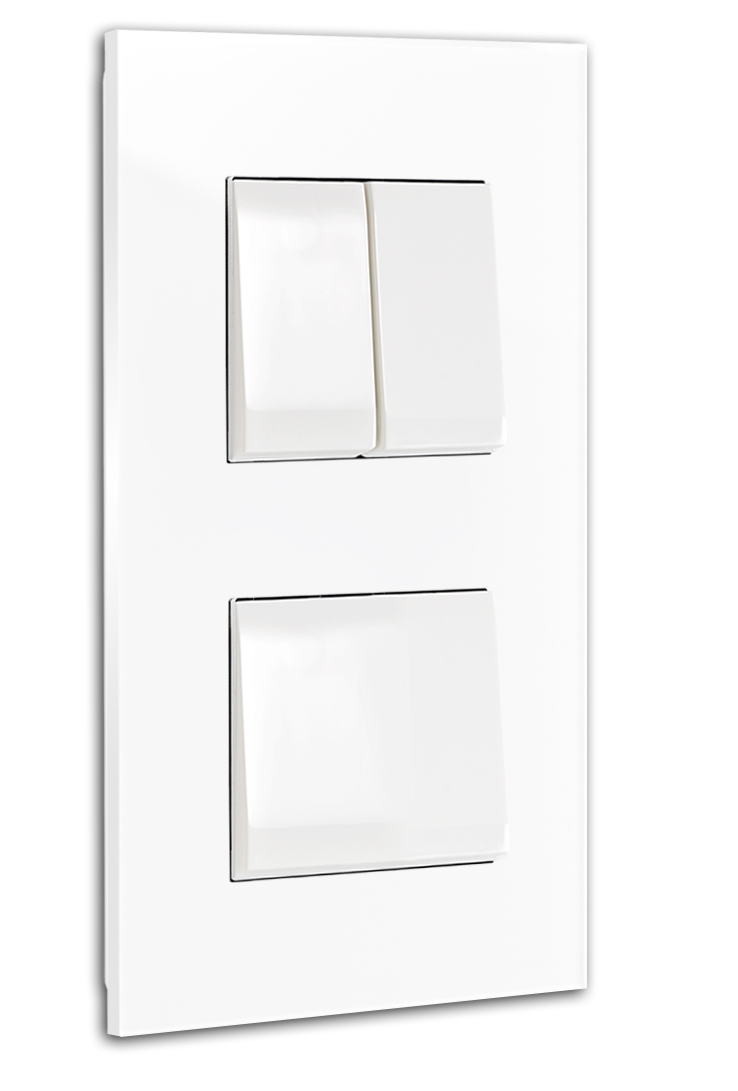 Glass-look light switch. 3-way for 2 wall sockets, white. MAXIM changeover switch