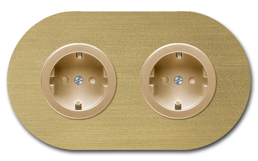 Round socket metal in old gold 2 gang. Round Series