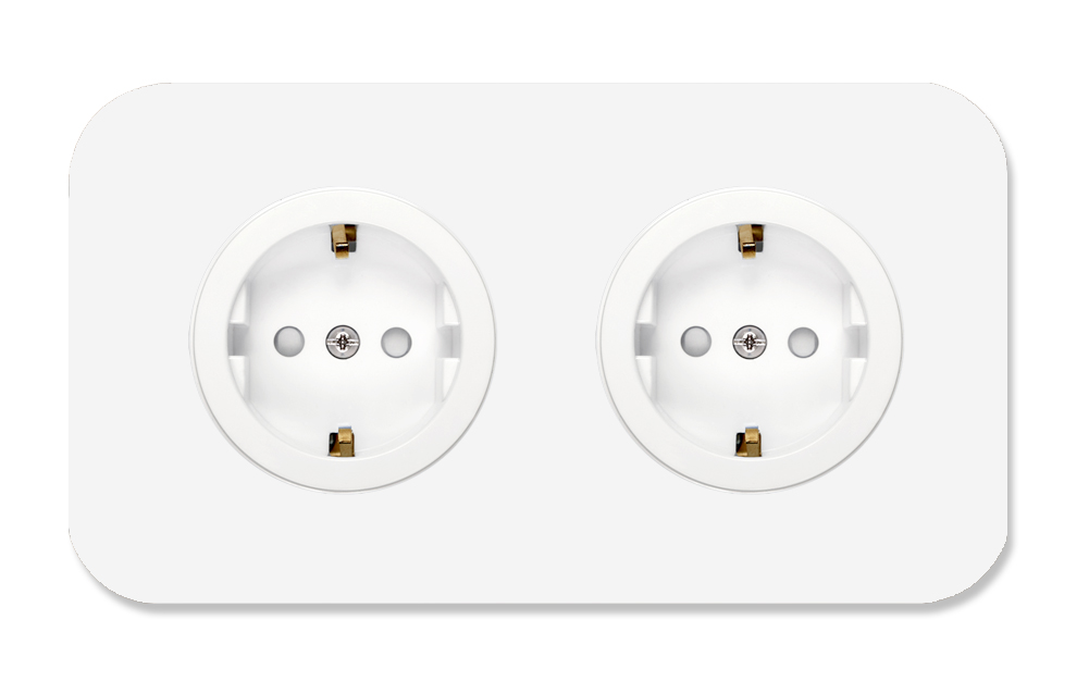 Rounded socket outlet metal white matt 2-gang. Cube Series