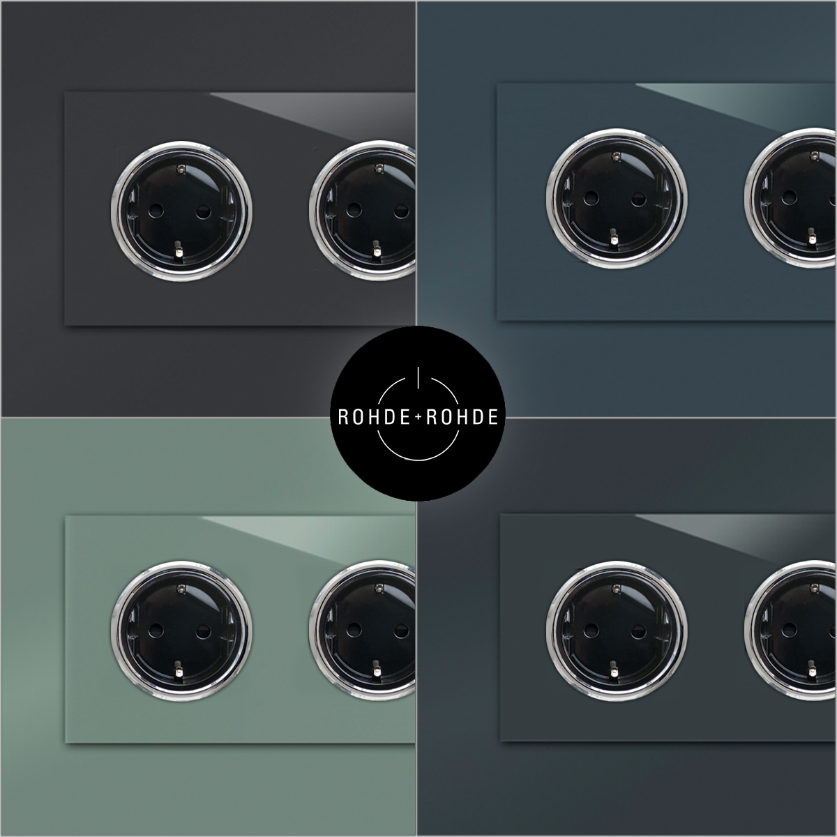 Socket Farrow Ball colour glass-look set chrome 2-gang