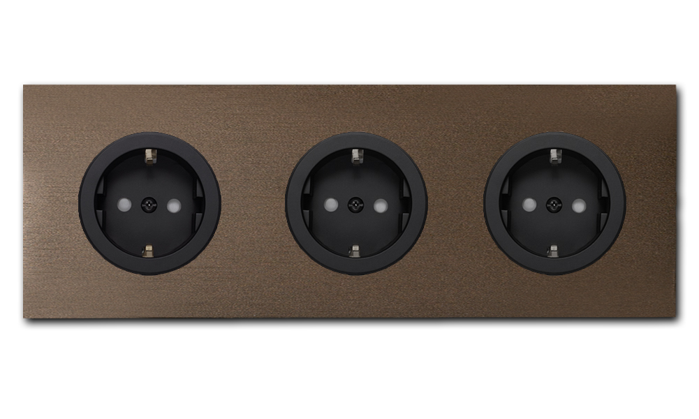 Socket metal in brown 3-gang. Square Series