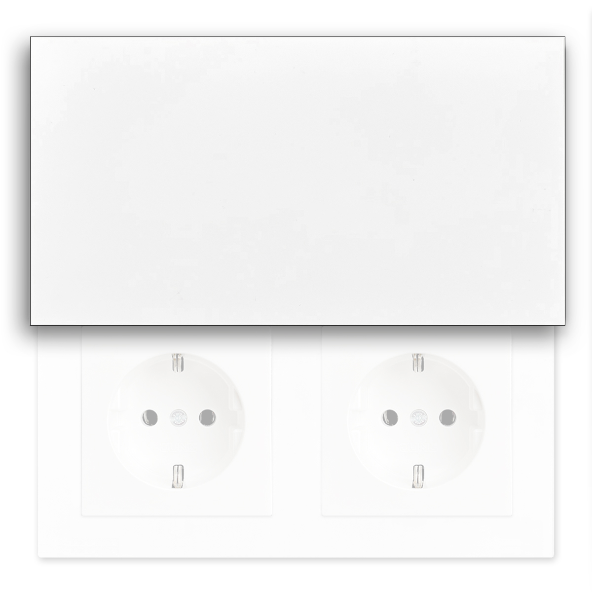 PURIST retrofit cover for existing JUNG A 550 double socket in alpine white – makes sockets invisible