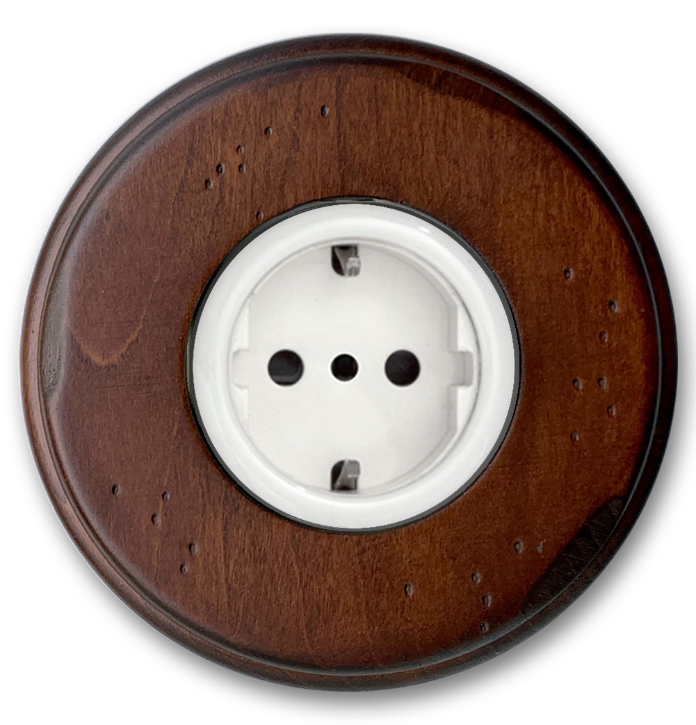 Steckdose Porzellan Nußbaum Holz 1-fach