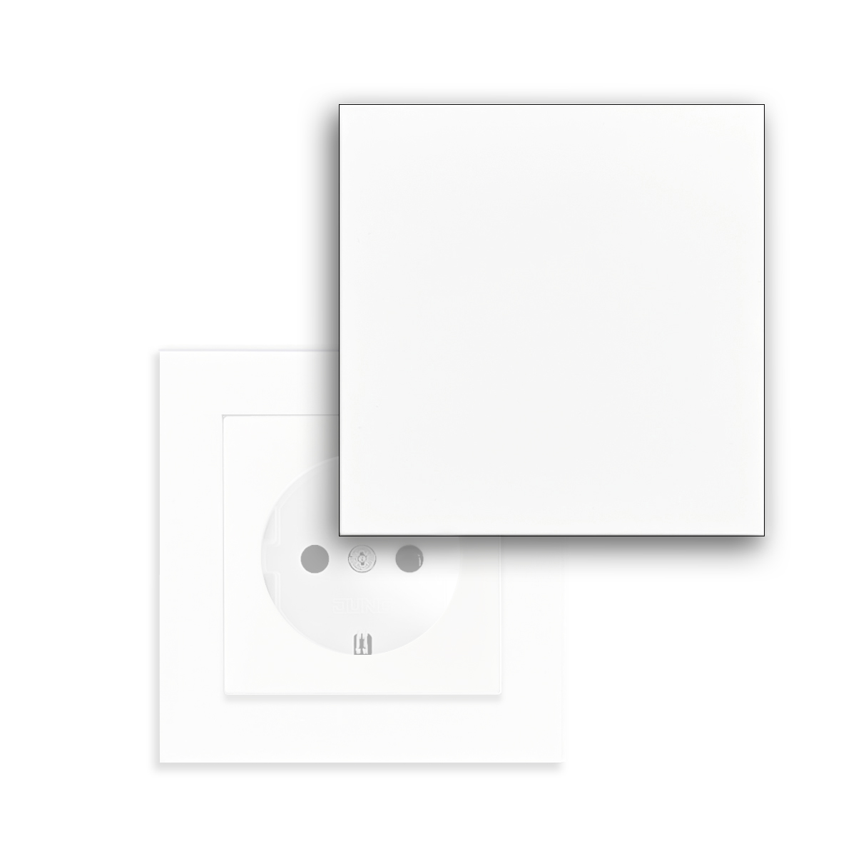 PURIST retrofit cover for existing JUNG A 550 single socket in alpine white – hide your socket from view