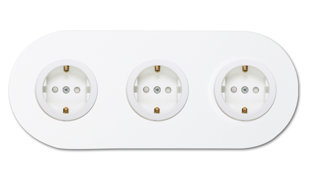 Socket metal matte white 3 gang. Square Series