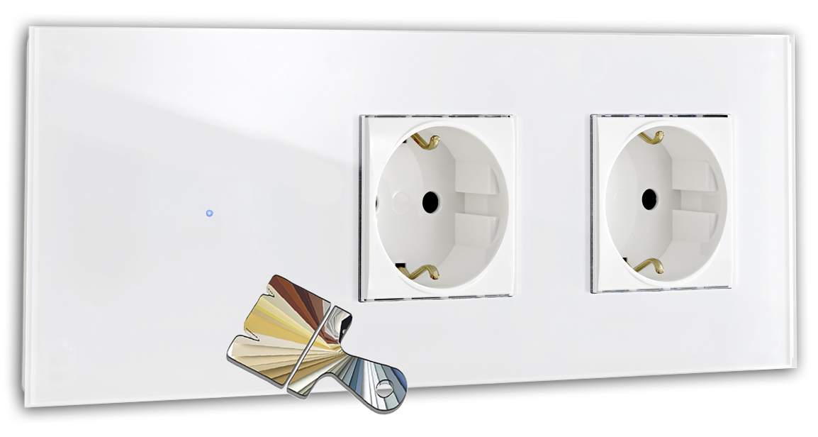 Touch Switch with Socket. Farrow Ball Colour. 230V. Glass Look. NOVA