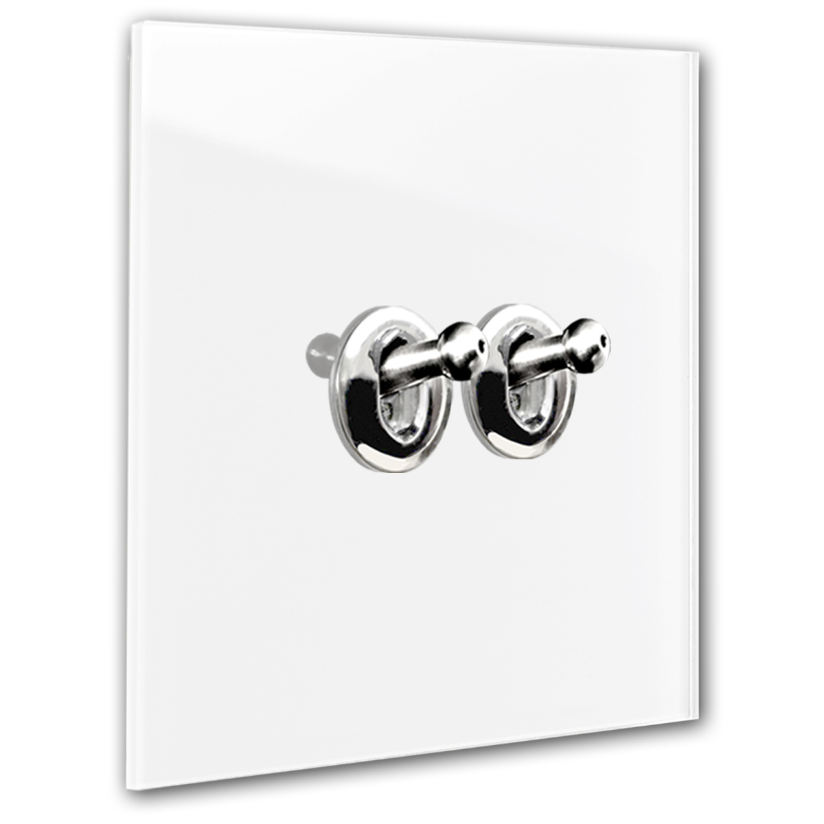 Retro Light Switch 2-Gang Glass Optic White Silver Toggle Switch