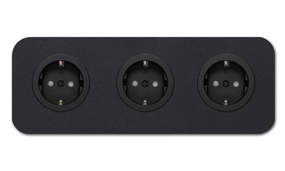 Abgerundete Steckdose Metall Schwarz-matt 3-fach. Cube Series