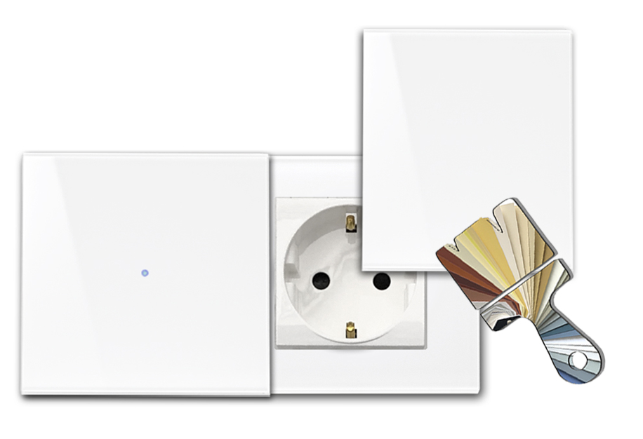 Touch Switch with Socket. Farrow Ball Colour. 230V. Glass Look. NOVA